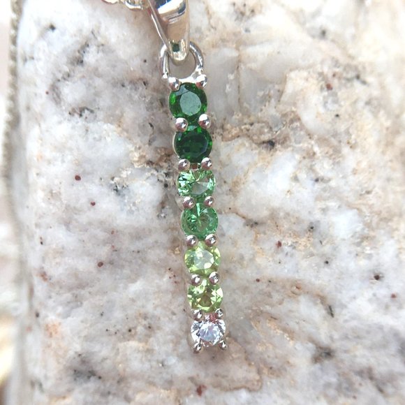 Genuine Gems Green Ombre Pendant .925 Silver Tsavorite Peridot Chrome Diopside - Picture 9 of 16